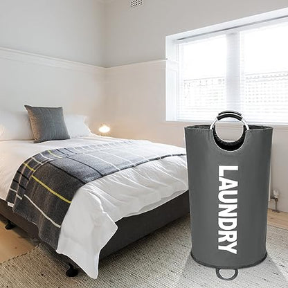 Maxsilan 90L Large Laundry Basket Bag, Collapsible Tall Hamper, Dark Grey | Freestanding tall laundry bag & foldable washing basket. Large capacity clothes storage bin with durable sturdy handles - color: Dark Grey, size: 90L