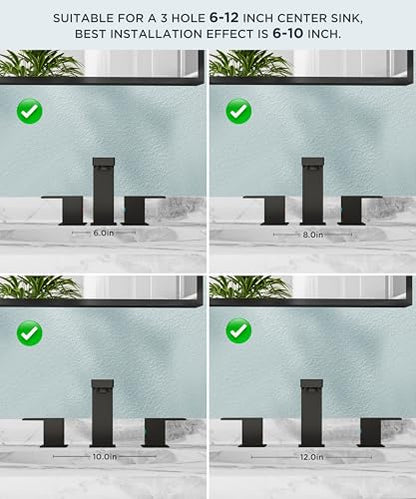 FORIOUS Black Bathroom Faucet 3 Hole, Matte Black Bathroom Sink Faucet Wide | 8 Inch Widespread Faucet for Bathroom Sink, 2 Handle Commercial Restroom Sink Faucet Vanity 3 Holes with Water Saving Aerator - color: Matte Black, style: Modern