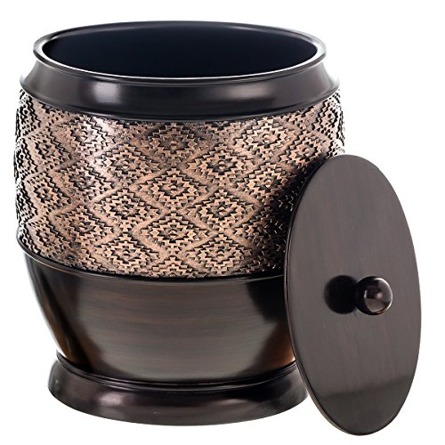 Creative Scents Dublin Brown Small Bathroom Trash Can with Lid - 1.3 Gal / 4.8L Decorative Oval Waste Basket - Durable Resin Garbage Can for Bathroom, Bedroom, Office Decor - Mini Wastebasket Bin - style: Trash Can