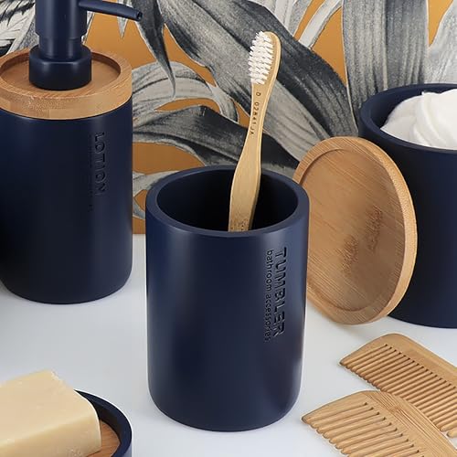 Bathroom Cup, Toothbrush & Toothpaste Holder, Resin, Matte Navy Blue | Compact, Vanity Organizer for Toothbrushes, Razors & Makeup Brushes, Easy to Clean Surface, Durable Construction - color: Navy Blue