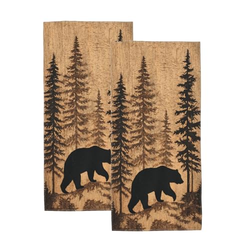 Brown Bear Hand Towels Set of 2,Rustic Cabin Forest Wildlife Decorative Towels,Soft Microfiber Absorbent Quick Dry Bath Towels for Bathroom Kitchen Spa Hotel,14.5x28 Inch - color: Forest Wildlife Bear