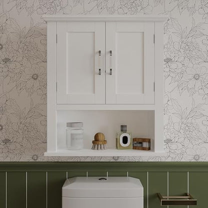 ChooChoo Wood Bathroom Wall Cabinet with Door, White Medicine Cabinet | Rustic Over The Toilet Storage Cabinet, Adjustable Shelf, Open & Concealed Storage, 7.5 x 21.6 x 24 Inches - color: White