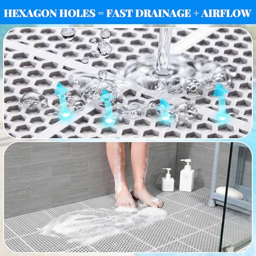 Tinideya 1 Roll Drainage Pool Floor Mat, Non Slip PVC Swimming Pool Mat, Slim Width Waterproof Flooring Accessories Easy to Cut for Outdoor Indoor Deck Shower Balcony Garage Home Use(Grey,1 x 20 ft)