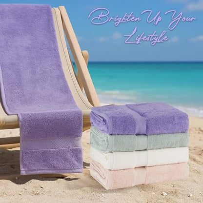 BolBom Towels 4 Pack Medium Bath Towel Set, 27“X54” Inches, 500 GSM 100% Ring Spun Cotton, Lightweight and Highly Absorbent Quick Drying Premium Towels for Hotel, Spa,Bath and Bathroom - color: Ivory, Peach, Purple, Sage