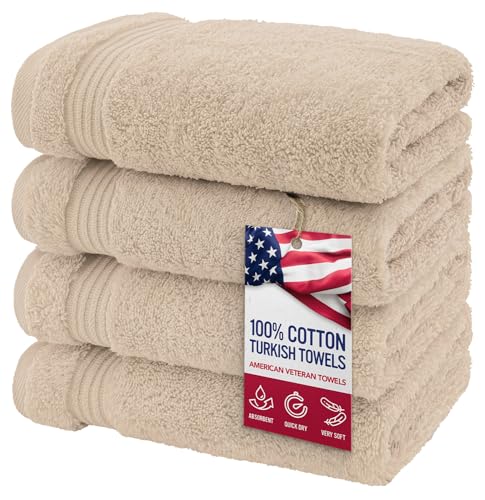 American Veteran Towel, Hand Towels for Bathroom Set of 4, 100% Cotton Turkish Hand Towel Sets, Soft Hand Face Towels, Beige Hand Towels - color: Beige, size: 16x28