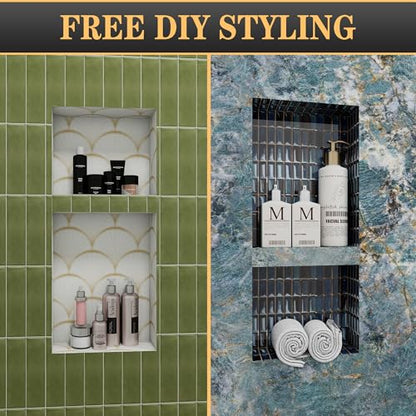 Shower Niche SMC Material 12X28（Outside 14x30） in Niche for Shower Wall Shower Niches Ready for Tile Shelf Black