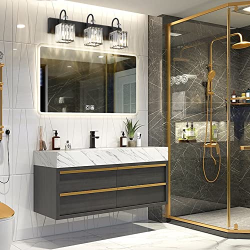 Ralbay Modern Crystal Black Vanity Light 3 Light Bathroom Light Fixtures Over Mirror Matte Black Crystal Bathroom Wall Lighting - color: Square-Black, size: 3-light