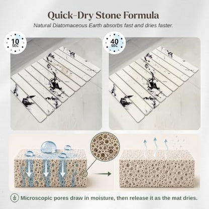 Foldable Stone Bath Mat - Diatomaceous Earth Bath Mat for Bathroom Floor, Jointed Design Quick Dry Stone Mat, Super Absorbent & Space Saving Non-Slip Bath Stone (Pure White) | Bathroom Floor & Shower Use, Jointed Panel Construction, High Absorption Surfac