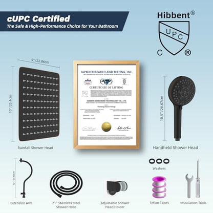 Hibbent All Metal CUPC Certified Shower Head, 10'' High Pressure Rainfall Shower Head, Handheld Showerhead Combo, 12'' Adjustable Extension Arm, 10 Sprays, 71'' Hose, Shower Holder, Oil Rubbed Bronze - color: Oil Rubbed Bronze, style: Square 10''