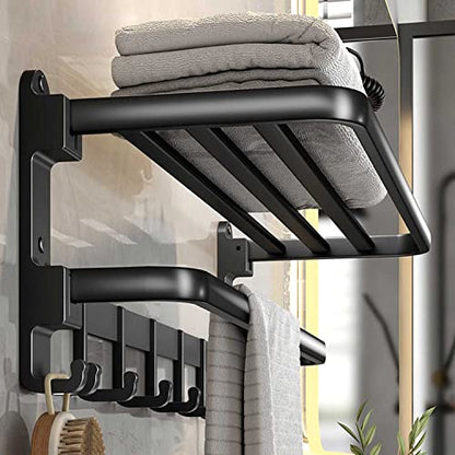 (1 Pack) Yariwiz Matte Black Towel Rack Wall Mounted No Drill and Screw Mounting, Bathroom Bath Shower Length 24 inch Double Towel Rod with Shelf Hotel Towel Rack B0503-MB - color: Style#3-black