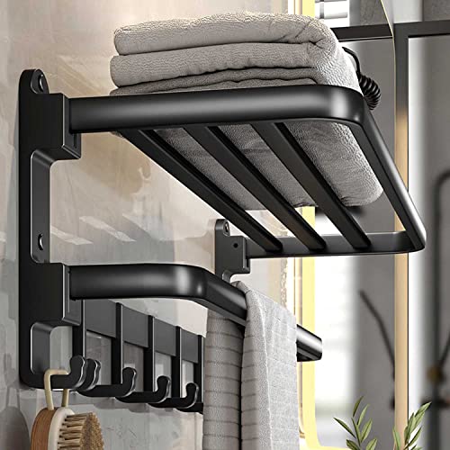 (1 Pack) Yariwiz Matte Black Towel Rack Wall Mounted No Drill and Screw Mounting, Bathroom Bath Shower Length 24 inch Double Towel Rod with Shelf Hotel Towel Rack B0503-MB - color: Style#3-black