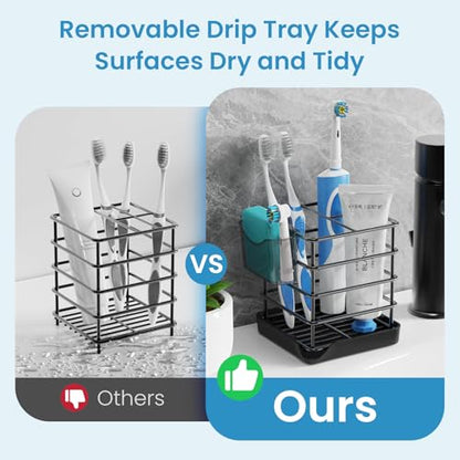 Toothbrush Holders, Bathroom Storage Organizer with Small Box,Black,3 Slots | Easy to Clean,Multifunctional,Kids Electric Toothbrush Organizer,Drainage,Removable,For Bathroom,Vanity,Kitchen Sink,Office - size: with tray
