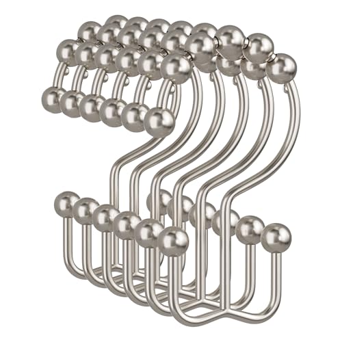 Shower Curtain Hooks, 12PCS Rust-Resistant Metal Double Shower Curtain Rings for Curtain Rolling Shower Hooks, Shower Rings for Bathroom Shower Curtain Rod, Nickel - color: Nickel, style: Modern - Double Hooks