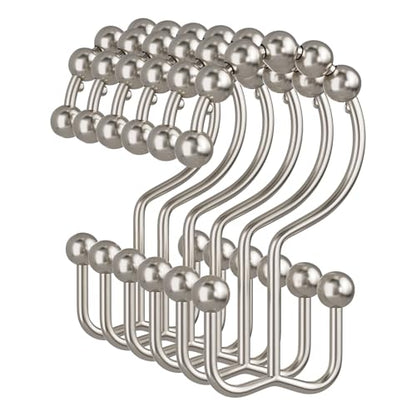 Shower Curtain Hooks, 12PCS Rust-Resistant Metal Double Shower Curtain Rings for Curtain Rolling Shower Hooks, Shower Rings for Bathroom Shower Curtain Rod, Nickel - color: Nickel, style: Modern - Double Hooks
