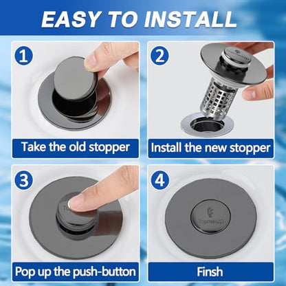 Bathroom Sink Drain Strainer, Pop-up Sink Drain Strainer with Removable Stainless Steel Strainer Basket Hair Catcher, Bathroom Sink Strainer for Bathroom Sink Stopper Replacement - color: Black