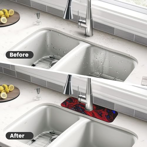 Red marble Kitchen sink faucet pad, strong water absorption, anti slip, easy to clean, very suitable for splash and drip prevention, suitable for kitchens and bathrooms - color: Red marble