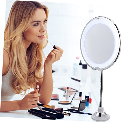 Beaupretty 360° Rotating 10X Magnifying LED Makeup Mirror with Suction Cup for Bathroom and Vanity Portable Lighted Cosmetic Mirror