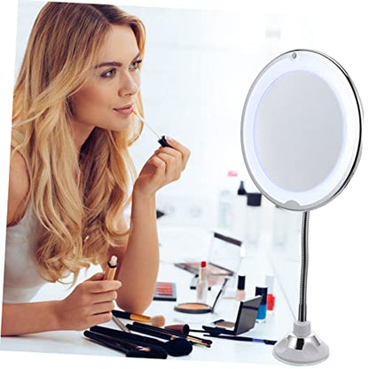 Beaupretty 360° Rotating 10X Magnifying LED Makeup Mirror with Suction Cup for Bathroom and Vanity Portable Lighted Cosmetic Mirror