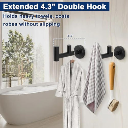 NearMoon Bathroom Double Towel Hook- SUS304 Stainless Steel Robe Towel Holder, Heavy Duty Double Coat Hook for Bathroom Livingroom Kitchen Wall Mounted (Matte Black-F, 2 Pack) - style: Matte Black-F
