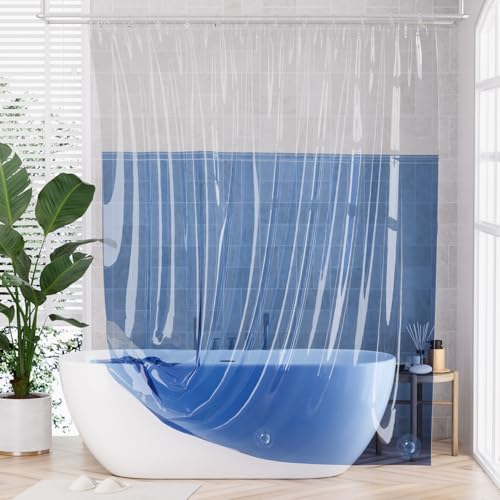 AmazerBath 100% EVA Shower Curtain Liner, 72 x 72 Inches Heavy Duty Shower Curtain and Liner 2-in-1 with 3 Clear Stones and 12 Brass Grommets, Color Block Soft Shower Liner - Clear & Ocean Blue - color: Rainbow Flip Oceanic