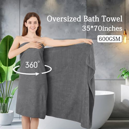 Hailea Gray Bath Towels Set 35x70 Inches - Luxury 600 GSM Oversized Bath Sheet Towel,Extra Large Microfiber - Quick Dry,Highly Absorbent,Super Soft Shower Towels Spa Hotel Bathroom Towel Set (4-Pack) - color: Gark Gray, size: 4-Piece Set