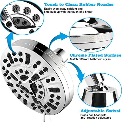 5.1-Inch Rainfall Shower Head with 63 Jets, 8 Spray Modes - Chrome Finish, Brass Angle-Adjustable, Anti-Clogging Silicone Nozzles - style: Brass