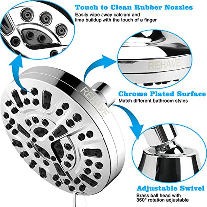 5.1-Inch Rainfall Shower Head with 63 Jets, 8 Spray Modes - Chrome Finish, Brass Angle-Adjustable, Anti-Clogging Silicone Nozzles - style: Brass