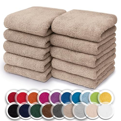 Set of 10 Washcloths Made of 100% Cotton - Soft and Absorbent Face and Hand Towels - Practical for Bathroom and Kitchen - 12 x 12 in (Sand) - color: Sand