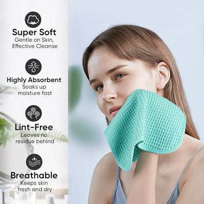 Microfiber Waffle Face Towels, 4 Pieces, Soft, Absorbent, Fast Drying, Lint Free 430 GSM (Turquoise) - color: Turquoise