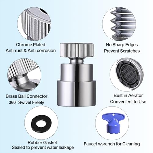 Faucet Aerator For Sink Faucet Adapter Chrome | 360° Swivel Faucet To Hose Adapter with 55/64 inch Female Thread, Included 1/2 inch Male Faucet Adapter