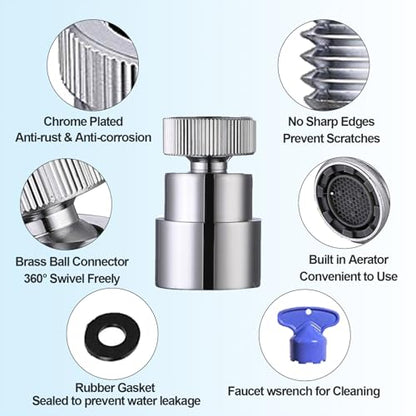 Faucet Aerator For Sink Faucet Adapter Chrome | 360° Swivel Faucet To Hose Adapter with 55/64 inch Female Thread, Included 1/2 inch Male Faucet Adapter