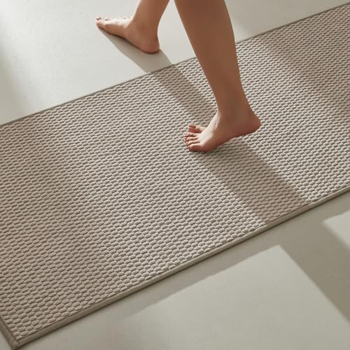 TYUU Bathroom Runner Rug, Long Bath Mat Washable Thin Quick Dry Low Pile Bathroom Runner Rugs 24 x 60 Non Slip, Beige 24"x60" - color: Beige01, size: 2' X 5' (Runner)