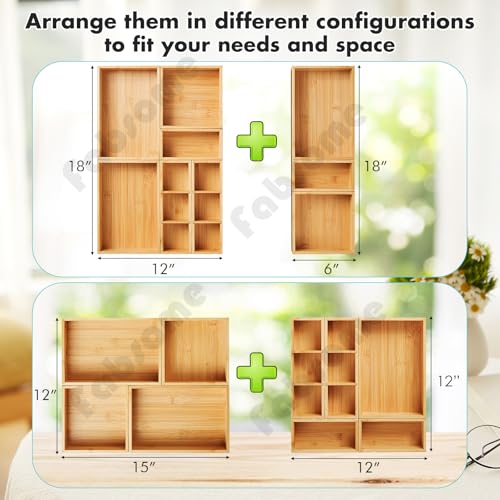 Fabsome Drawer Organizer, Set of 9 Bamboo Wood Kitchen Makeup Desk Junk Tea Drawer Storage Boxes Bins for Cutlery Silverware Utensils Flatware, Small Wooden Container Tray for Bathroom, Office - size: 2''H 9 Boxes