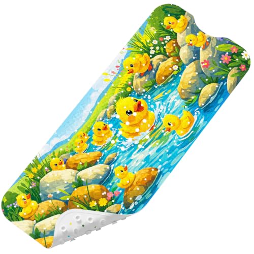 Baby Bath Mat for Tub Non Slip Kids, BPA Free Extra Long Bathtub Mat 40x16 with Drain Holes and 200 Suction Cups, Non Toxic Machine Washable Toddler Bath Mat, No Fading, Splash Duck - color: Z-duck 2