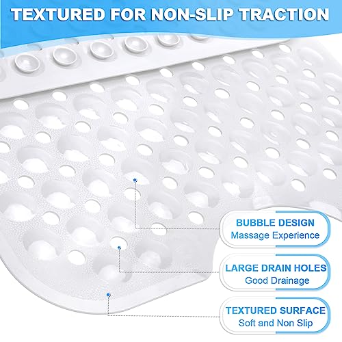 Bathtub and Shower Mats, 40x16 Inch Extra Large Non Slip Soft Bath Tub Mat with Suction Cups and Drain Holes for Bathroom Floor and Keep Tubs Clean, Machine Washable, White - color: White
