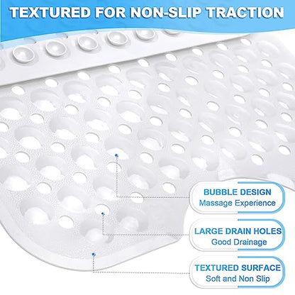Bathtub and Shower Mats, 40x16 Inch Extra Large Non Slip Soft Bath Tub Mat with Suction Cups and Drain Holes for Bathroom Floor and Keep Tubs Clean, Machine Washable, White - color: White