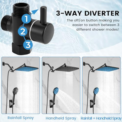 Shower Head with Handheld, High Pressure Black Rain Shower Head | Regaderas Para Shower,11.8" Rectangular,Rainfall Shower Head,Dual Shower Head,Bathroom Decor,Extension Arm,5 Spray Mode - color: A-Matte Black, style: Rectangular 12"