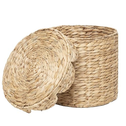Small Round Water hyacinth Wicker Laundry hamper basket with lid | Eco-friendly,Handwoven,Natural Storage for Toys,Blankets,Dirty Clothes - Bedroom & Bathroom - size: Small