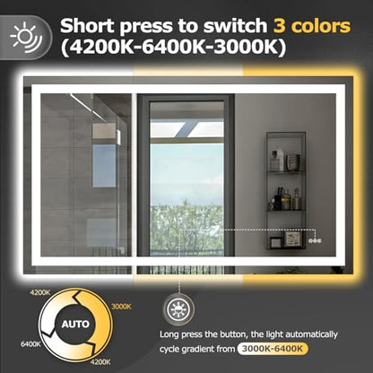 Hivone 60"X36" LED Bathroom Mirror with Lights, Anti-Fog, Dimmable, Backlit + Front Lit, Smart Bathroom Vanity Mirror, Memory Function, Shatterproof, Tempered Glass (Horizontal/Vertical) - size: 60"L x 36"W