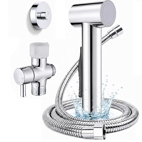 Handheld Bidet Sprayer for Toilet with Magnetic Wall Holder | ABS spray kit with adjustable water pressure, hose and T-valve for feminine hygiene, diaper cleaning and pet washing - color: Silver