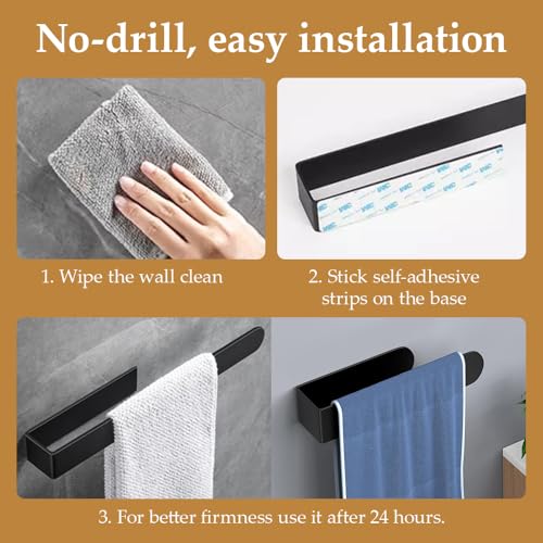 Hand Towel Holder, Self Adhesive Hand Towel Bar，Stainless Steel Bathroom Towel Racks Stick on Wall, Black - size: 14.5 Inch
