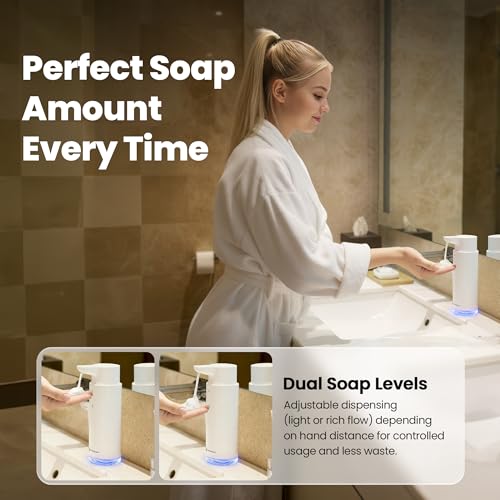 GentleJet CrystalJet Automatic Foam Soap Dispenser Stainless Steel, Touchless Sensor, USB-C Rechargeable, Waterproof, Modern Bathroom & Kitchen Sink, 300 ml - color: White