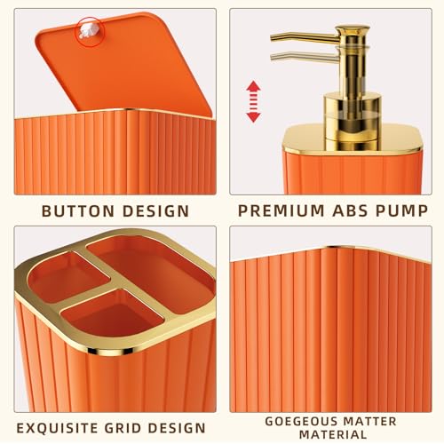 XLHOMO Bathroom Set - 26PC Bathroom Set with Shower Curtain and Rugs, Bathroom Accessory Set, Orange Bathroom Accessories Set, Trash Can & Soap Dispenser - style: Orange&Gold