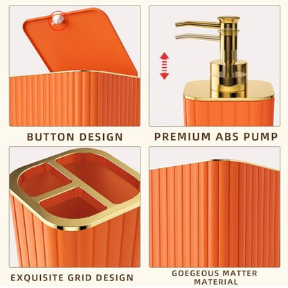 XLHOMO Bathroom Set - 26PC Bathroom Set with Shower Curtain and Rugs, Bathroom Accessory Set, Orange Bathroom Accessories Set, Trash Can & Soap Dispenser - style: Orange&Gold