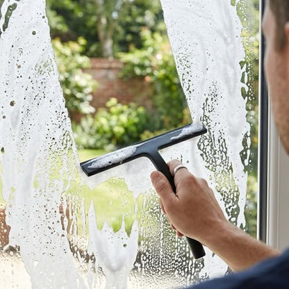 Shower Squeegee for Glass Doors, Mirror Window Tile Scrubber Cleaner with Hook Silicone (Black) - color: Black