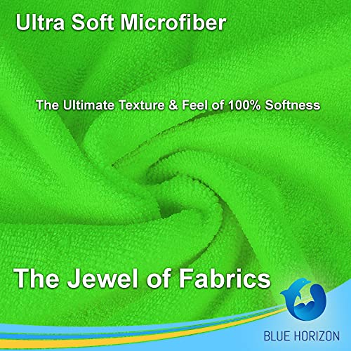 Blue Horizon Microfiber Cleaning Towels, Pack of 24, Ultra Soft Plush Washcloth, All Purpose Premium Microfiber Detailing Cleaning Cloths Reusable Shop Towels (16" x 16", Green) - color: Green