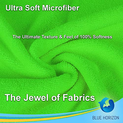 Blue Horizon Microfiber Cleaning Towels, Pack of 24, Ultra Soft Plush Washcloth, All Purpose Premium Microfiber Detailing Cleaning Cloths Reusable Shop Towels (16" x 16", Green) - color: Green