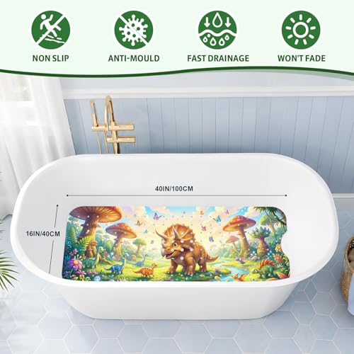 Baby Bath Mat for Tub Non Slip Kids, BPA Free Extra Long Bathtub Mat 40x16 with Drain Holes and 200 Suction Cups, Non Toxic Machine Washable Toddler Bath Mat, Eco-Friendly Certified - color: Trike