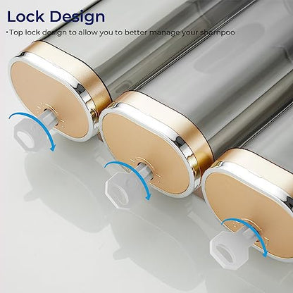 Pollock Shampoo and Conditioner Dispenser 3 Chamber No Drill | Shower Soap Pump Dispenser Wall Mounted,Body Wash Dispenser,Shower Gel Shampoo Holder for Bathroom Accessories, (Gold 3) - color: Gold 3