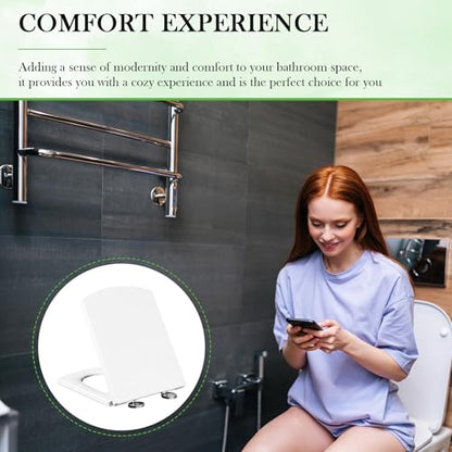Quiet Close Toilet Seat - Slow-Close Elongated Design, Thickened PP Material (17"), Fits Standard Toilets, Easy Install, Anti-Slam (White)